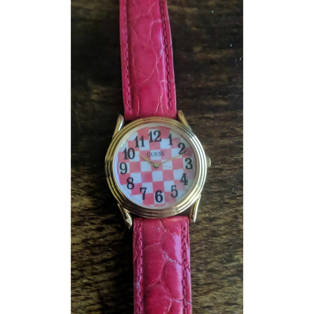 Vintage GUESS Inc. Red Checkered Women's Watch Water Resistant 1992